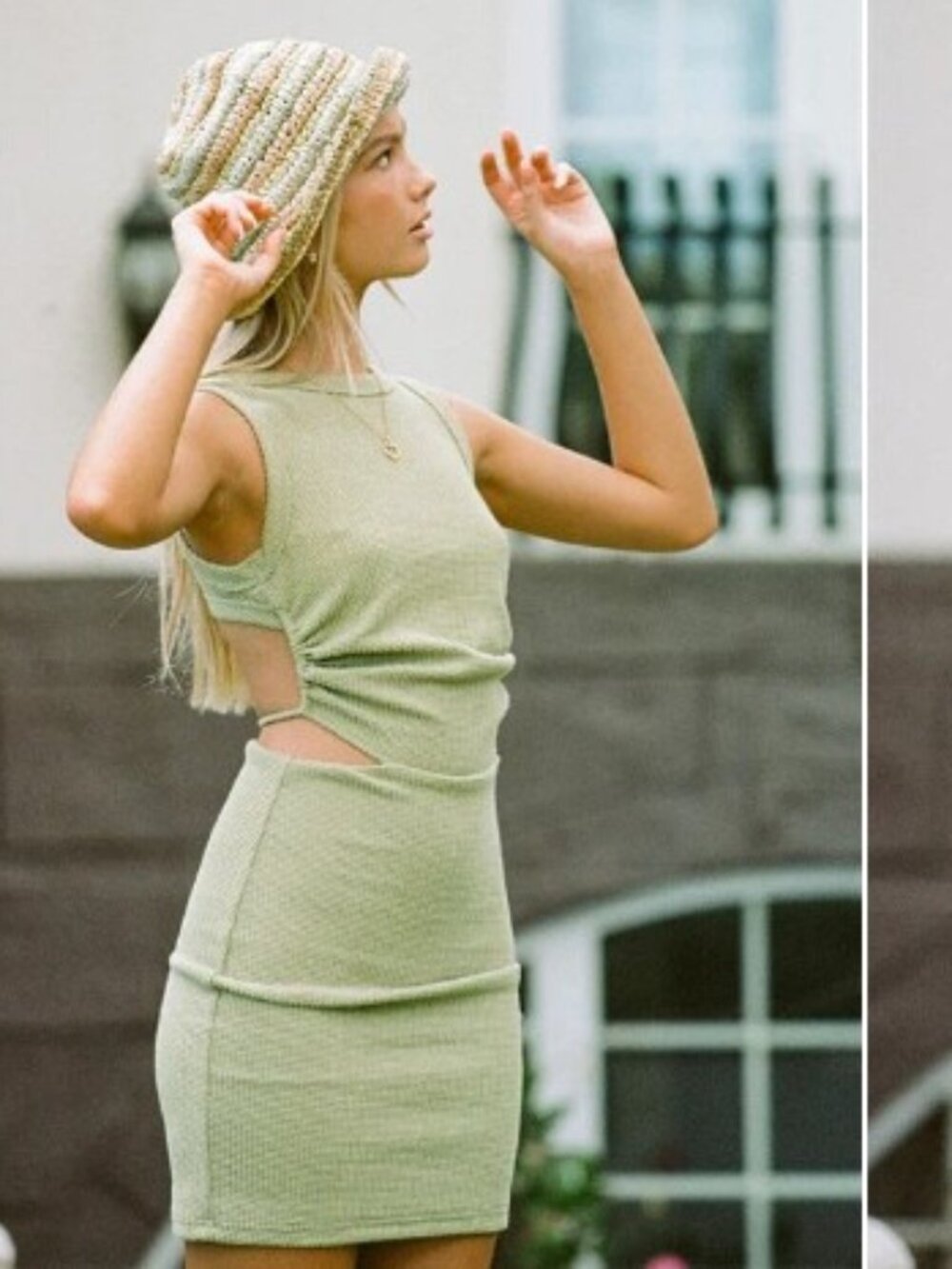 Lime / Pistachio Green Textured Knit Midi Dress